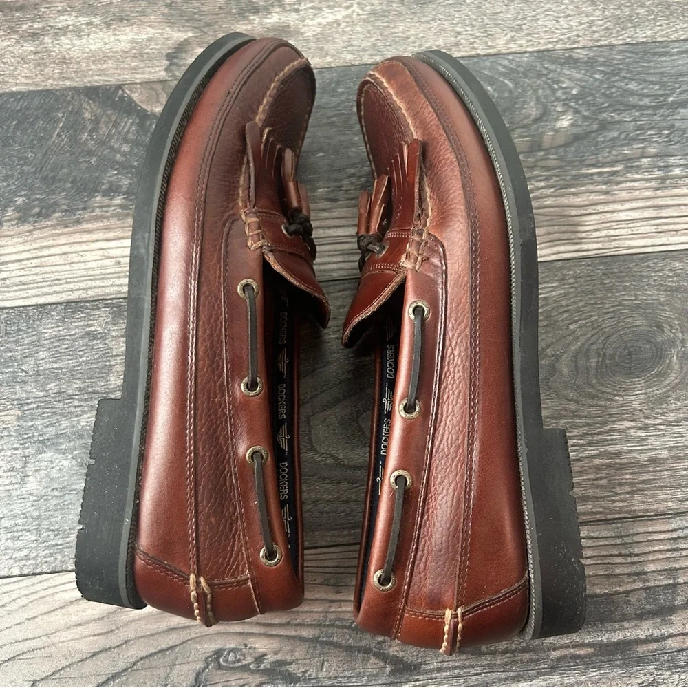 Dockers Men's Brown Leather Slip On Loafers Tassels Kiltie Size 13